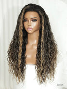 Permanent curly wig with face-framing money pieces