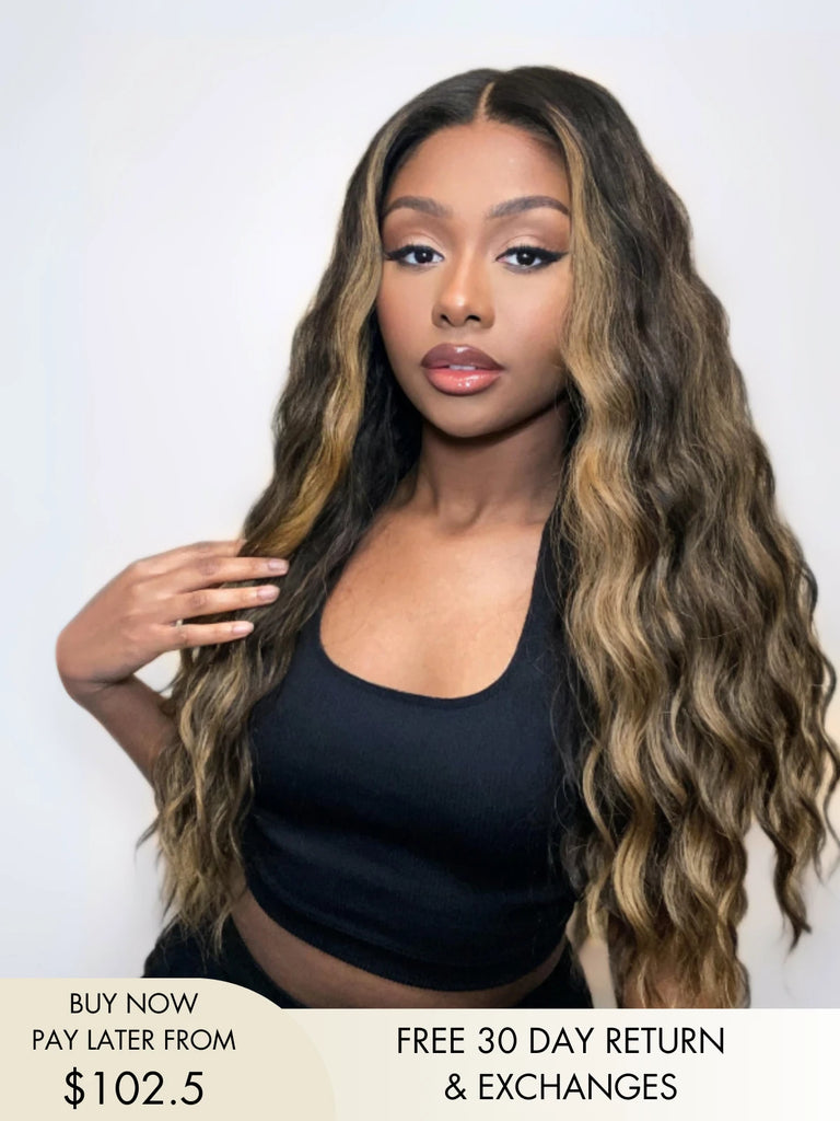 Esme curly wig human hair with blonde highlights