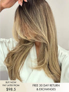 Crystiana blonde wig with dark roots and natural dimension