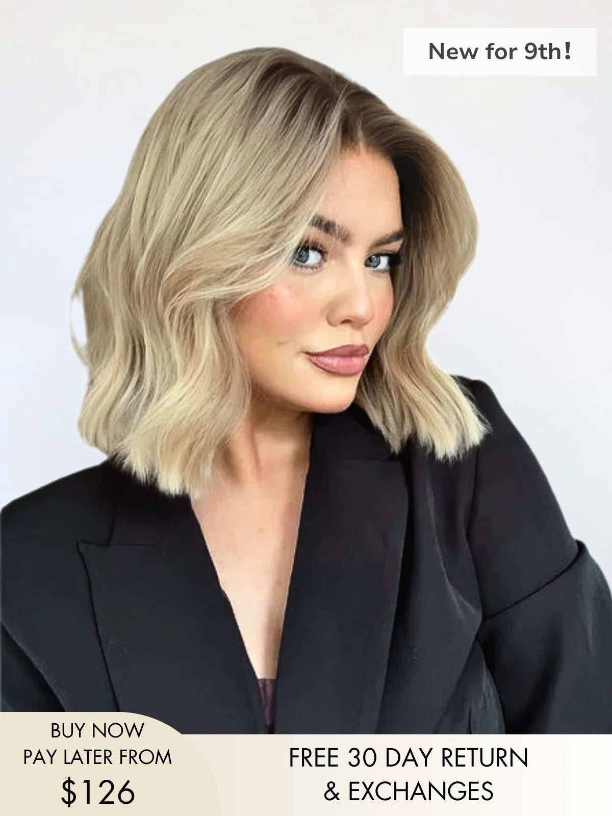 Alannah blunt cut bob wig in creamy blonde with dark roots