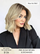 Alannah blunt cut bob wig in creamy blonde with dark roots