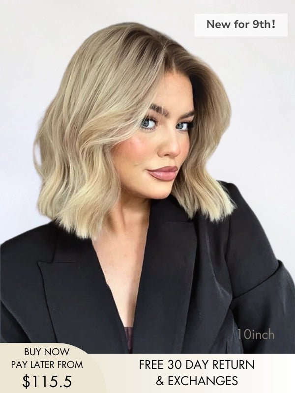 Alannah blunt cut bob wig in creamy blonde with dark roots
