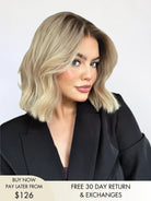 Alannah blunt cut bob wig in creamy blonde with dark roots