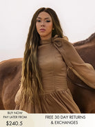 Brown and blonde ombre wig with glossy wet and wavy texture