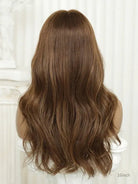 High-quality brown wavy wig with caramel accents