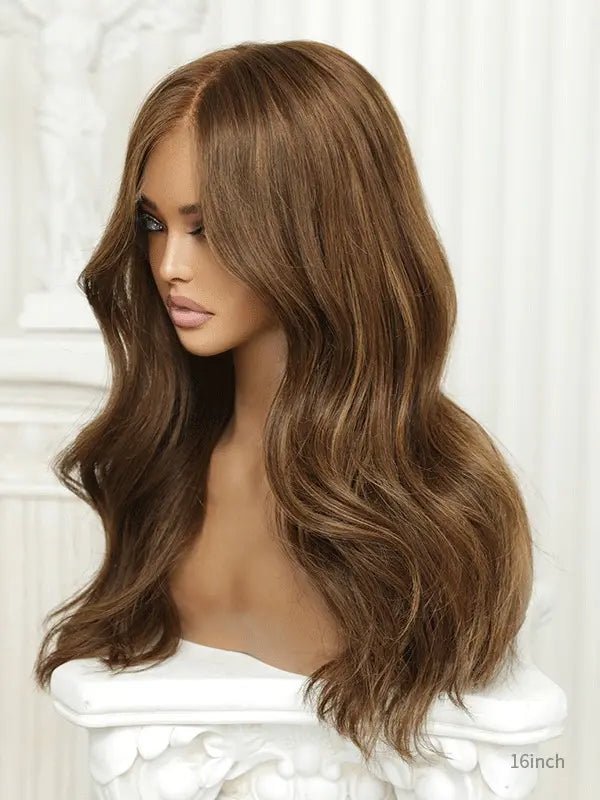 Brown wavy wig with soft dimensional waves