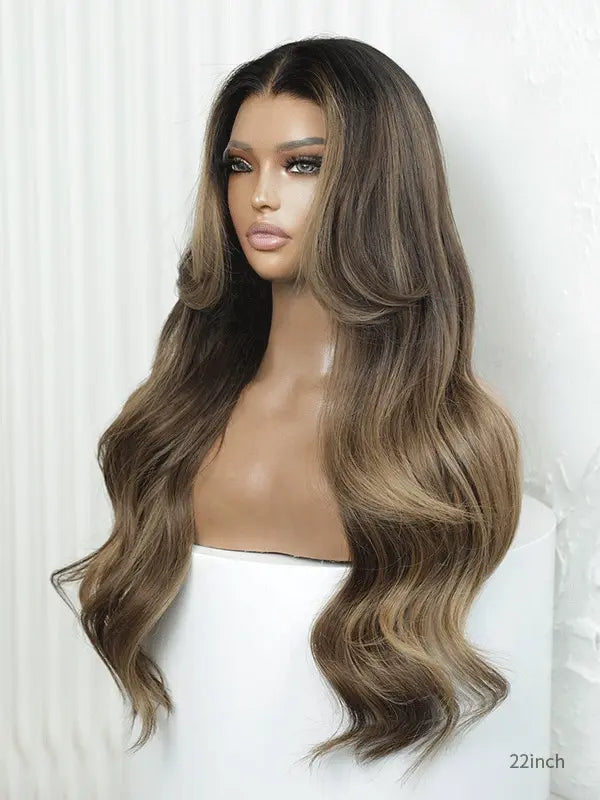 brown hair bangs wig natural waves human hair