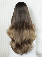 Brown wigs with highlights soft wavy human hair