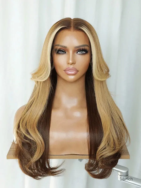 brown wig with blonde highlights