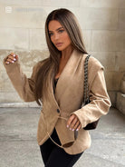 Maire long brown wig with blonde highlights