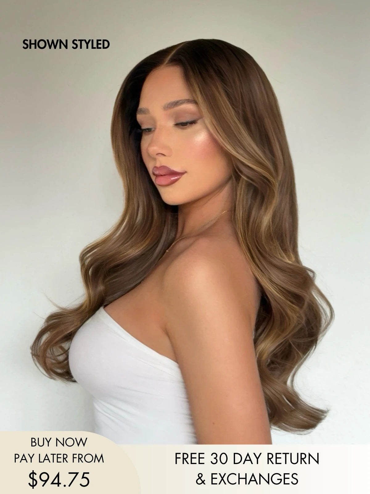 Maire long brown wig with blonde highlights