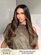 Jacinda brunette wig with multidimensional chocolate brown tones