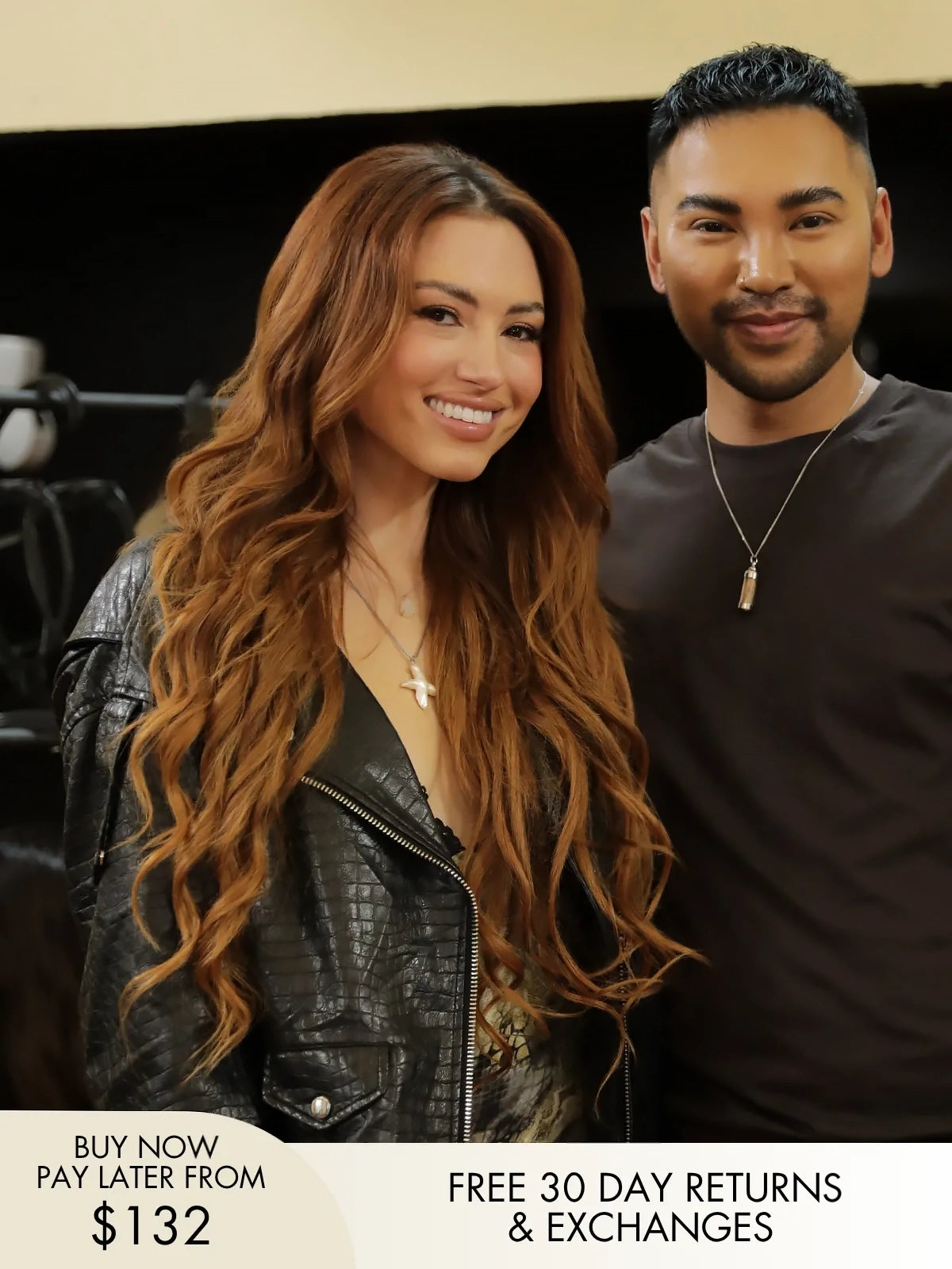 Long copper wig with natural shine and 180% density