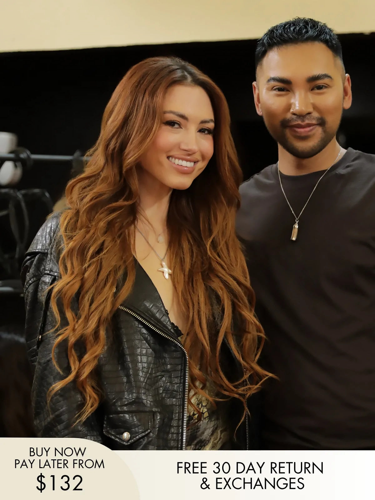 Long copper wig with natural shine and 180% density