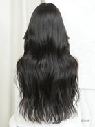 Human hair wig with bangs in natural black color