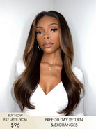 Julia brown hair wig with soft wavy layers and natural flow