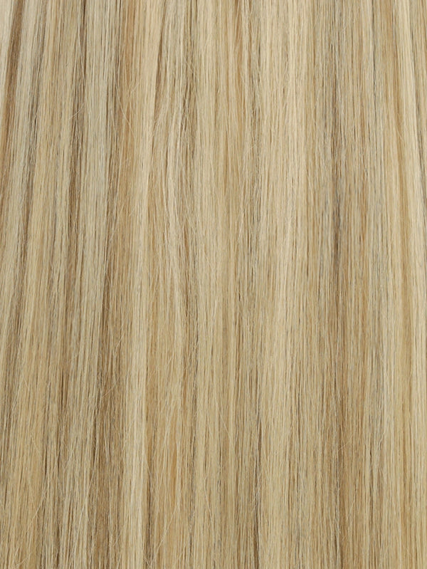 Long blonde human hair wig with soft beige highlights