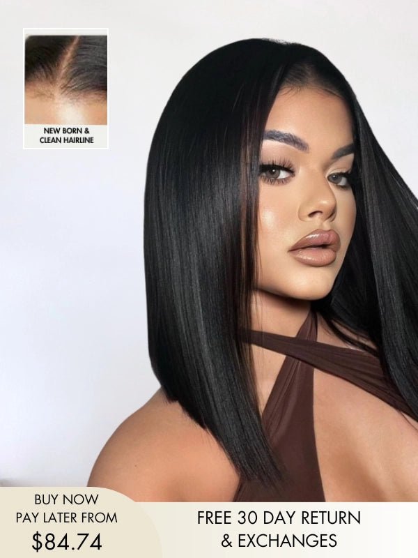 ISSA yaki bob wig with natural texture and pre-plucked lace