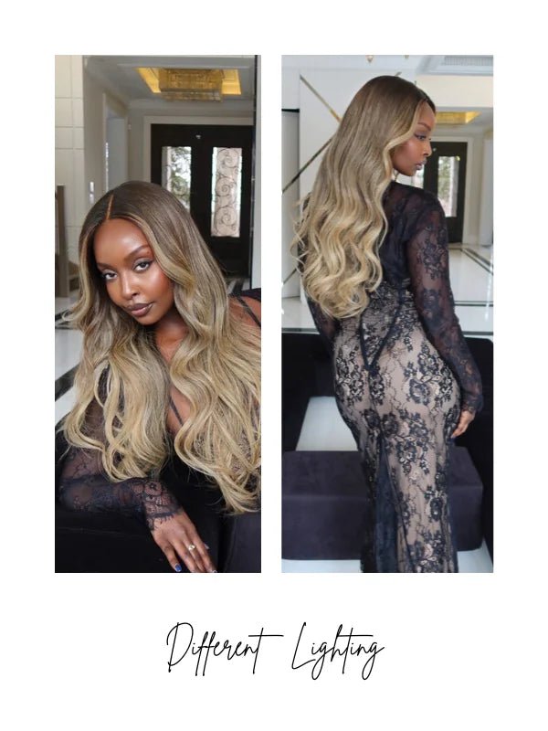 Dark blonde hair wig with soft luminous highlights