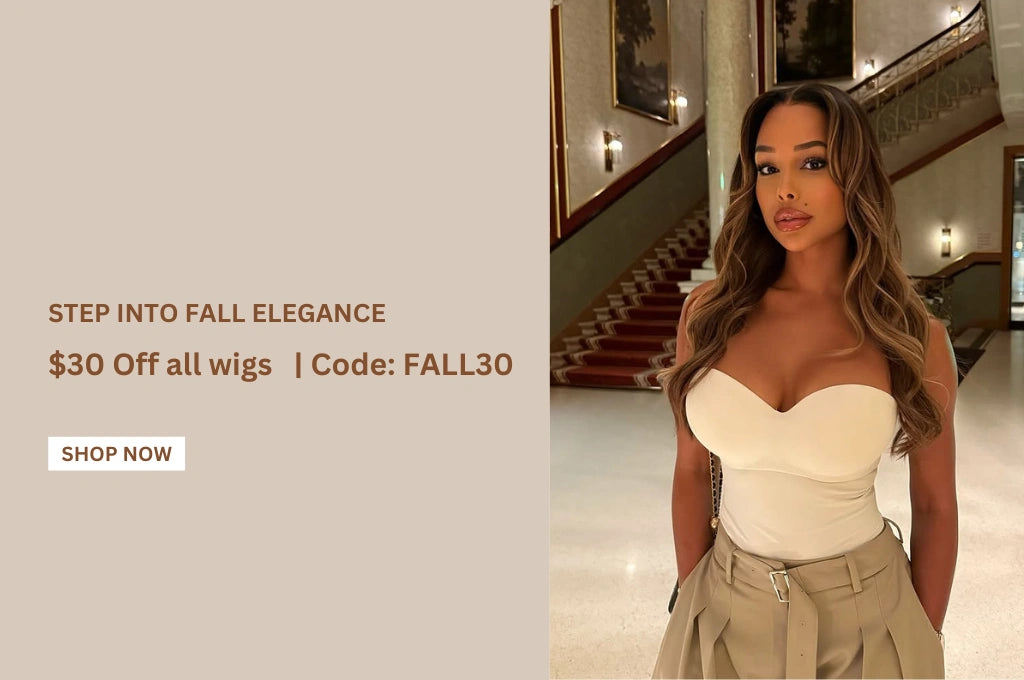 a black women wear a brown human hair wig in a white dress with fall elegance