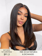April silky straight black human hair wig with natural layers