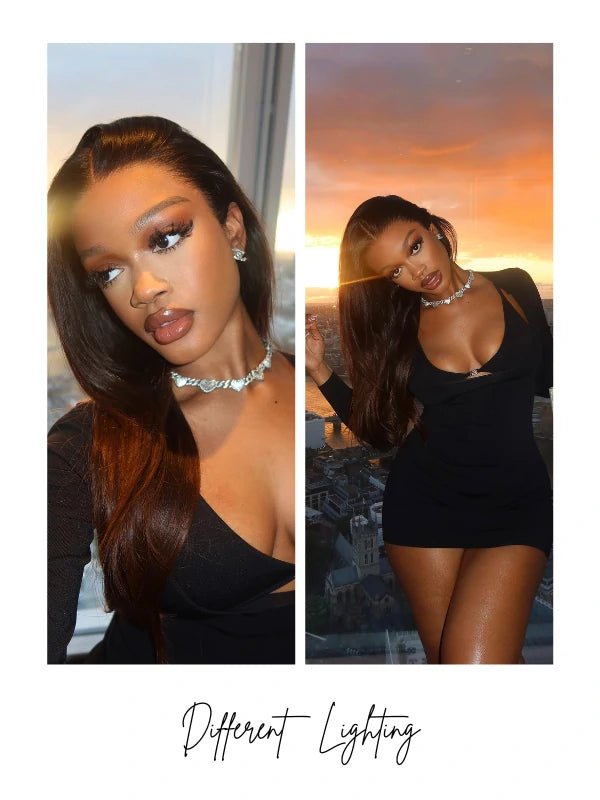 Brown hair long wig with ombre highlights