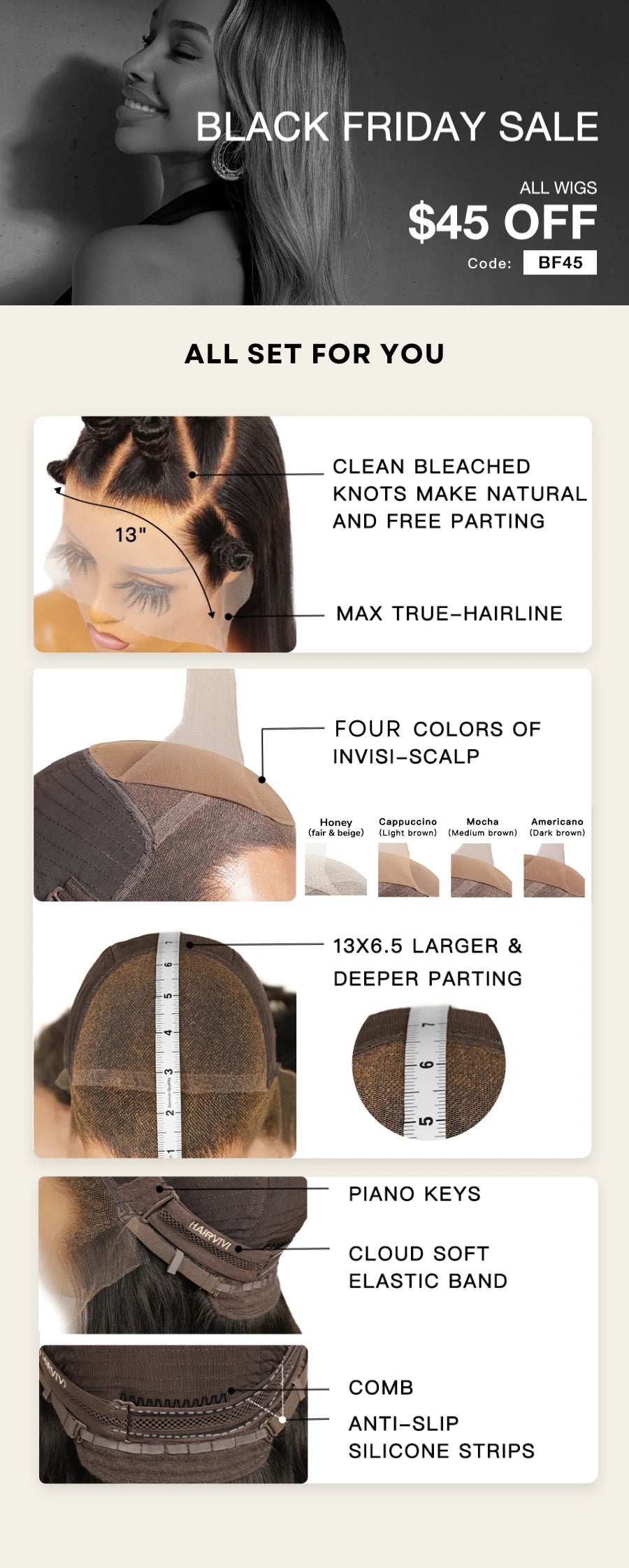 Black Friday sale for human hair glueless wigs with product features