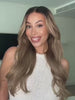 Brown wig with blonde highlights and multidimensional layers