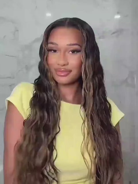 Long curly wig with natural balayage tones