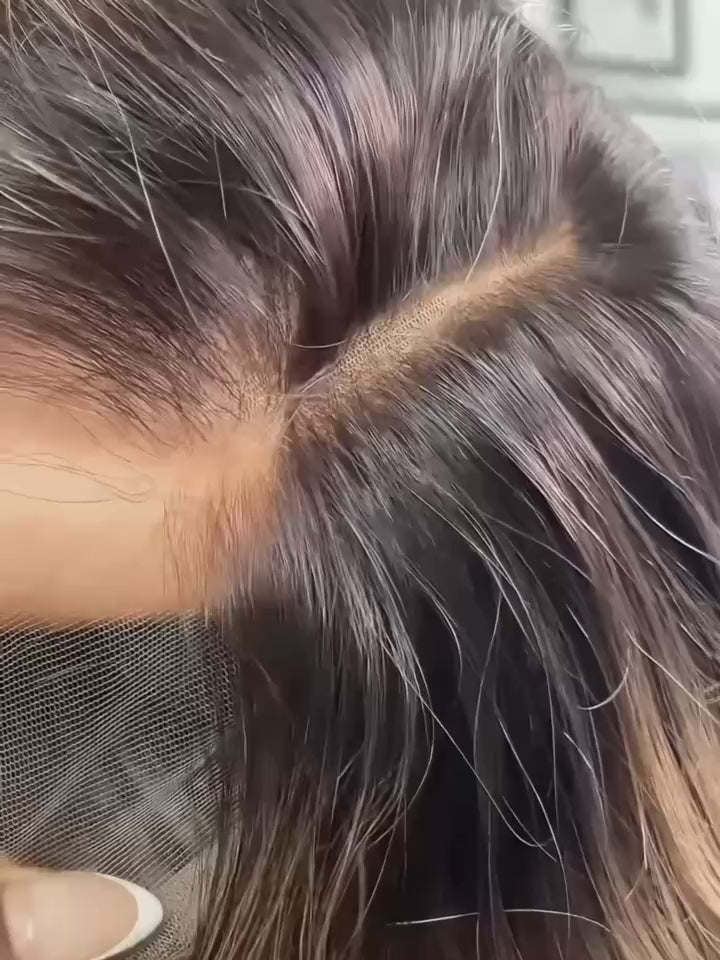 Luxury body wave wig with blonde highlights and dark roots