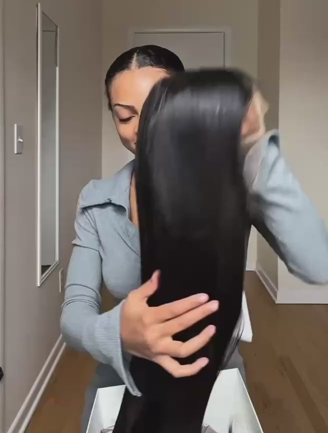 Victoria straight human hair wig with natural silky texture