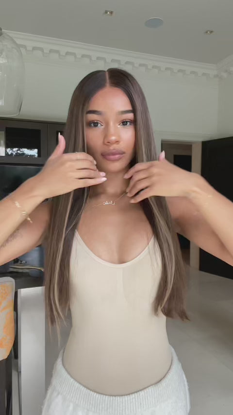 Light brown wig with subtle highlights for women