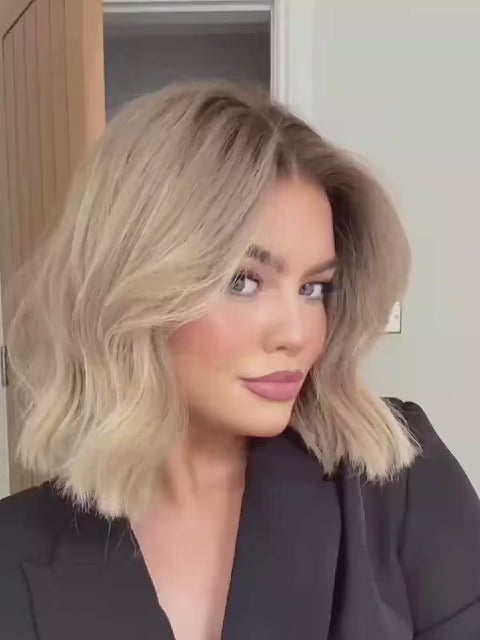 Shoulder-length blonde bob wig with platinum highlights