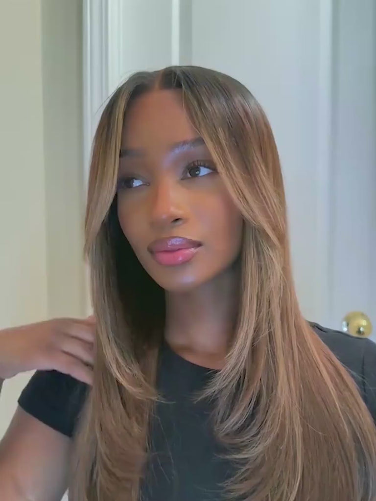 wig with lace front brown hair with highlights
