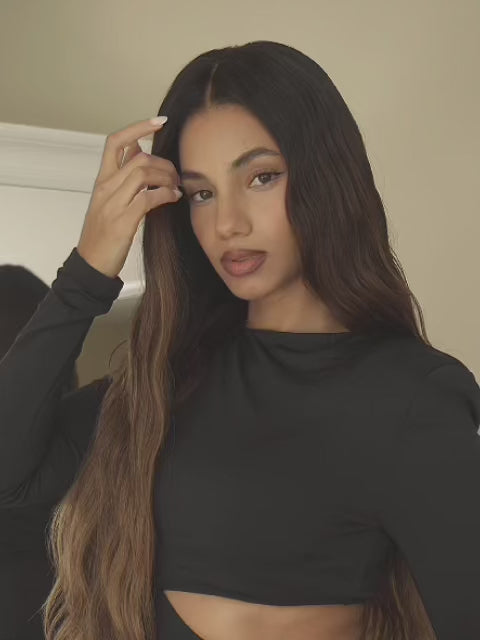 Chocolate brown lace front wig with sultry long waves hair