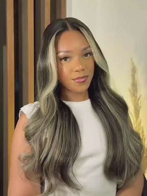 Glueless ash blonde hair wig with dark roots and money pieces