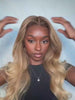 Long blonde hair wig with layered waves and lace front