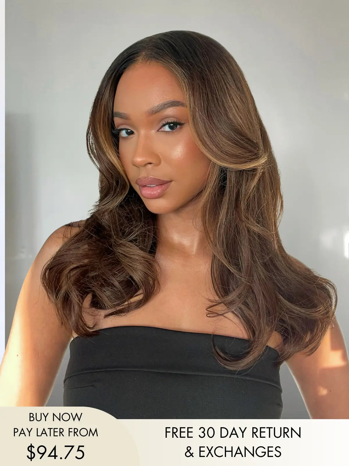 Elena auburn wig with face-framing light brown highlights