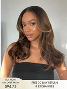 Elena auburn wig with face-framing light brown highlights