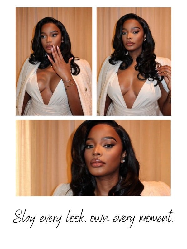 Light yaki wig with a deep side part and natural look
