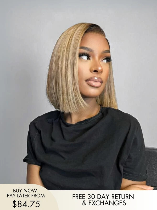 Perfect for Newbies! Kate Short Bob Wigs Blonde With Dark Roots Wig