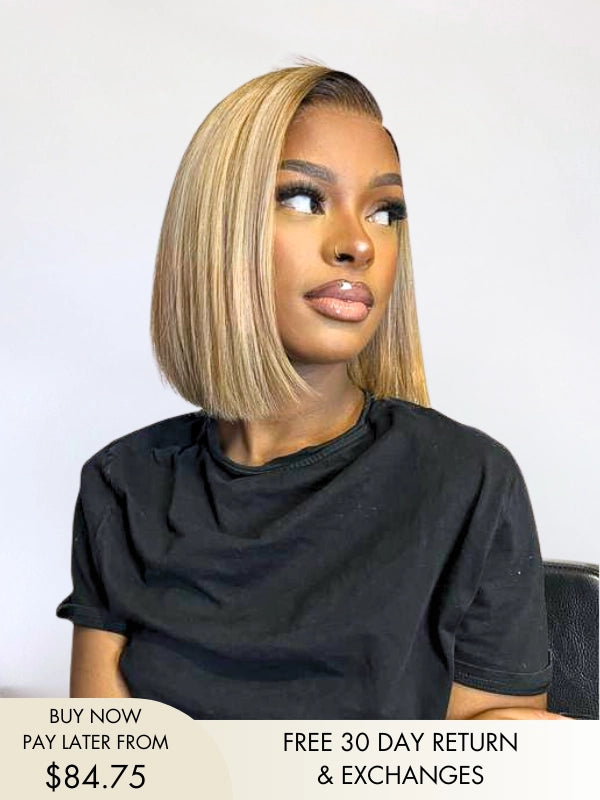 Kate short blonde bob wig with dark roots