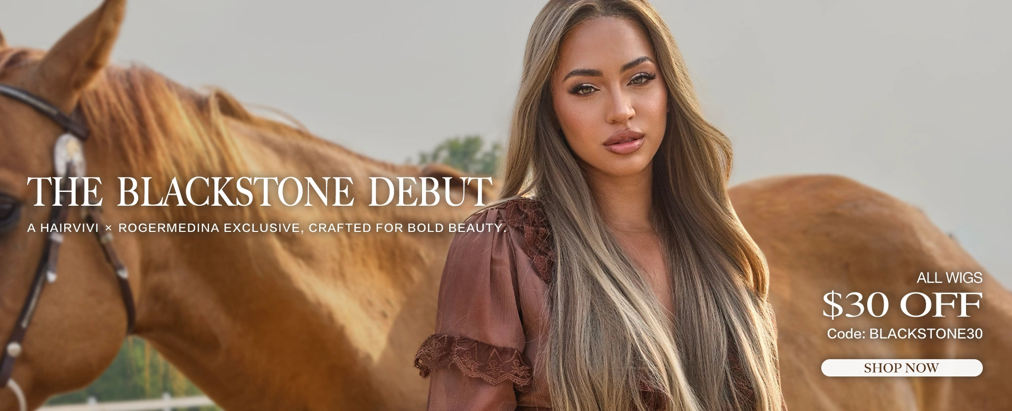 a black female wears a long blonde hair wig, from hairvivi x roger medina new collection blackstone