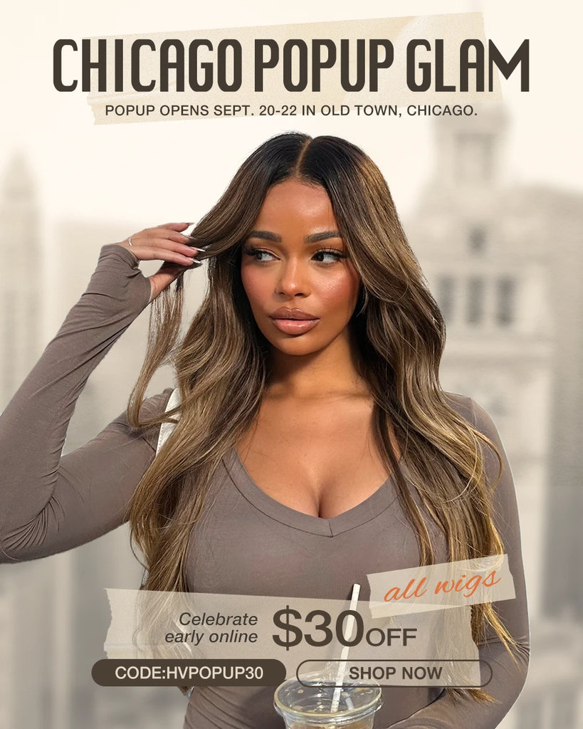 Model wearing Hairvivi glueless lace wig, your trusted wig store for natural human hair wigs