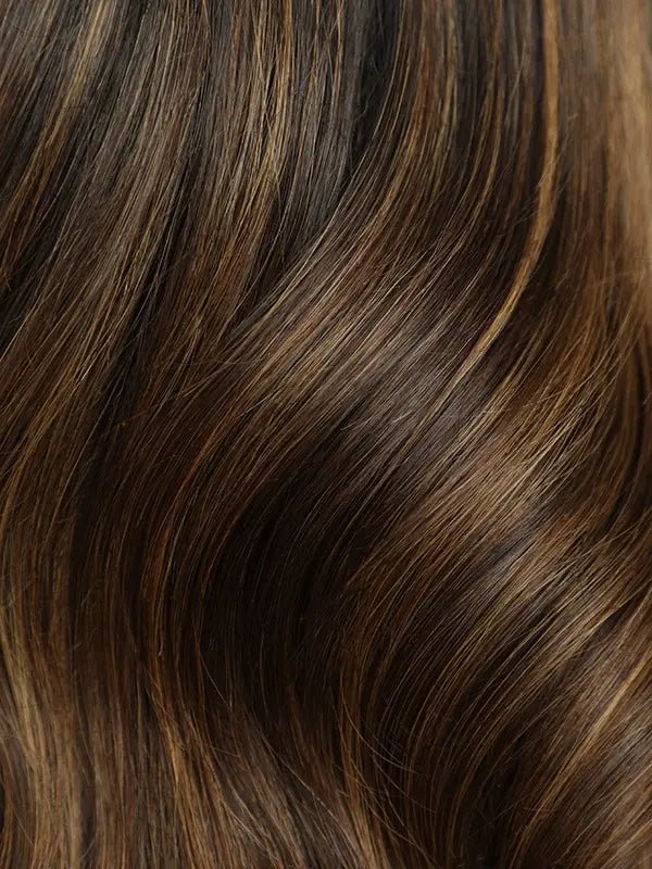 dark brown hair with highlights and lowlights