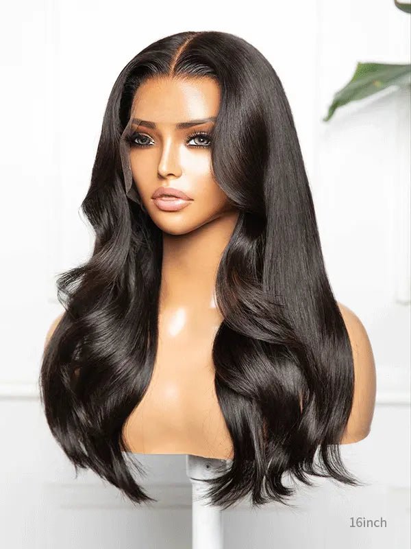 Black lace front wig with long wavy hairstyle