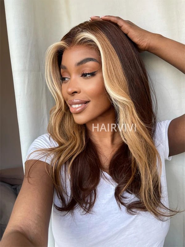 Lola Brown Wig with Blonde Highlights 180 Density Glueless Human